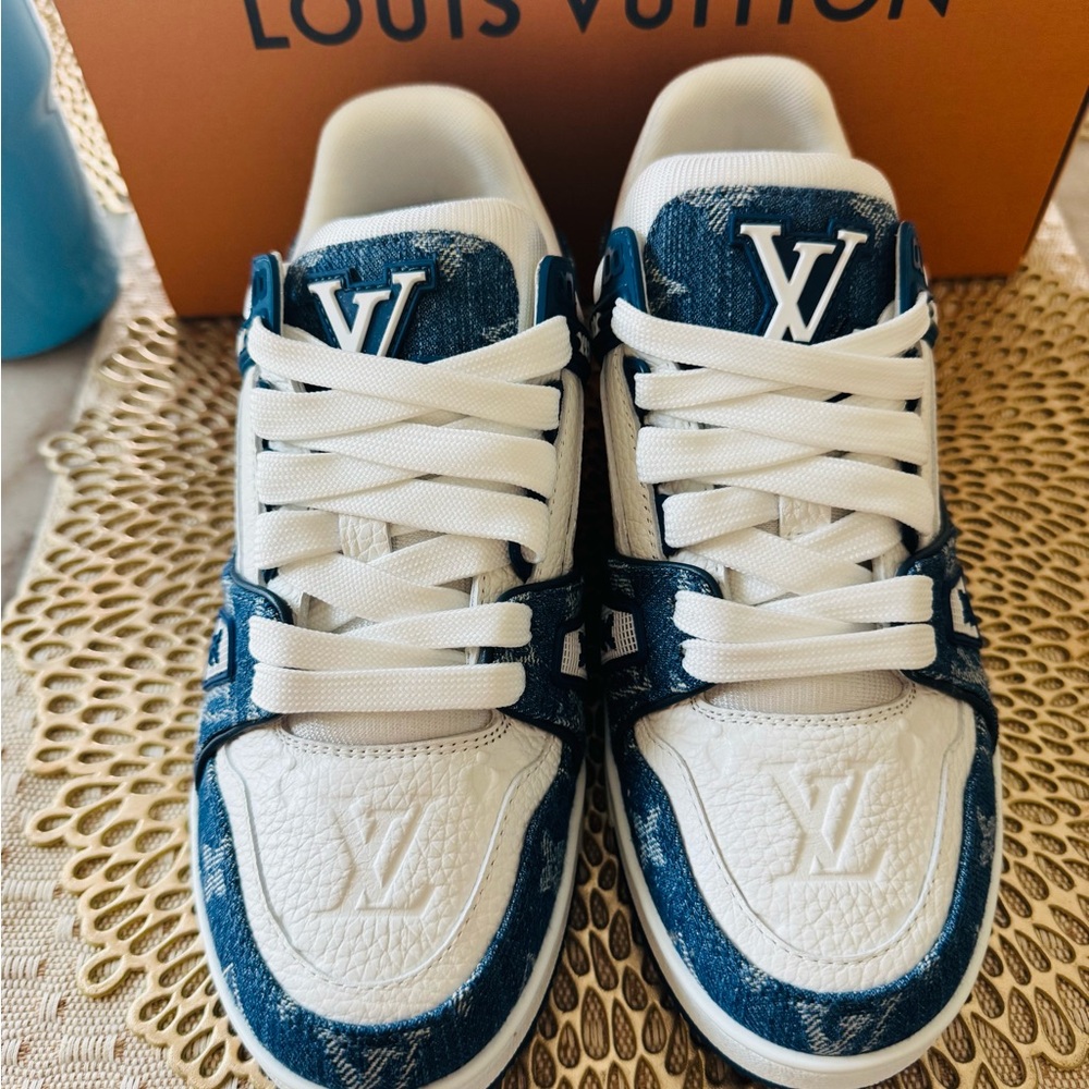 Louis Vuitton Light Blue and White Trainer Sneakers